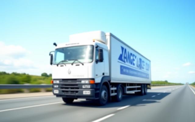Modern refrigerated truck driving on a highway, symbolizing efficient refrigerated transportation.